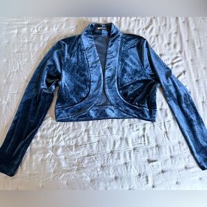 Allegra K Navy Velvet Crop Bolero Jacket